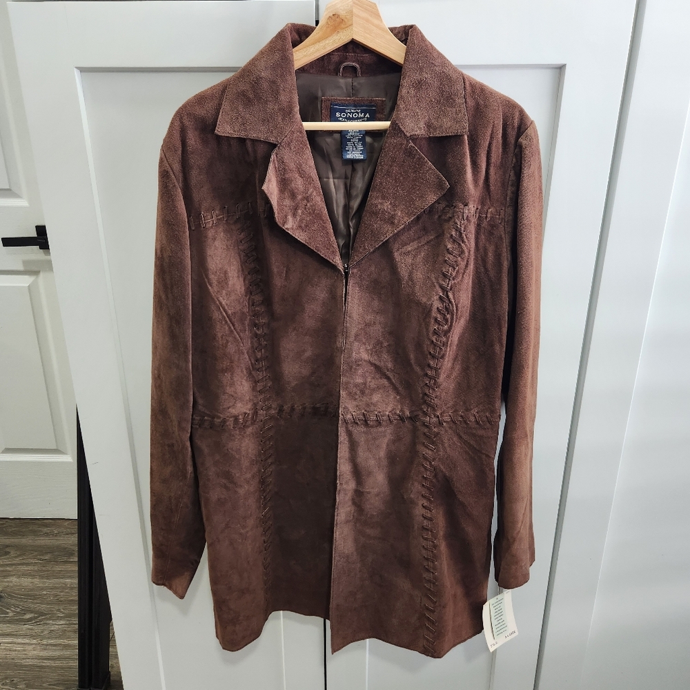 NWT Genuine Sonoma Jean Company Brown Suede Leather Jacket Western Patchwork XL